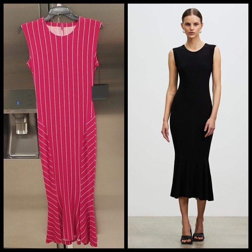 💕NORMA KAMALI💕 Sleeveless Fishtail Dress to Midcalf ~ NK Red Stripe XS/34 NWT